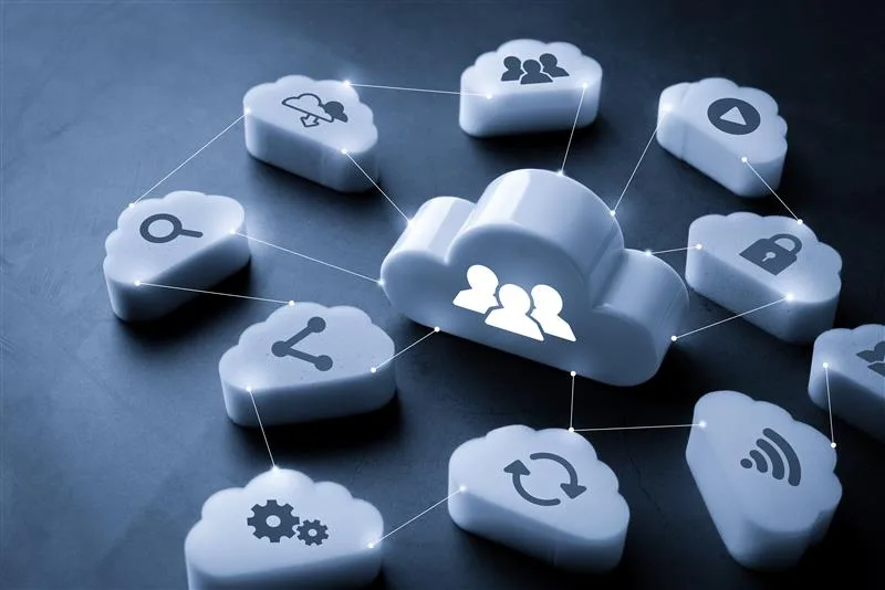 icons in clouds - grey background